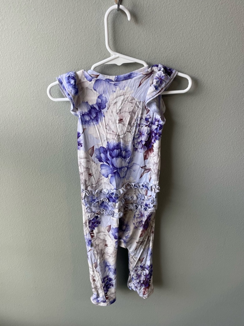 Little Bum Bums Purple Floral Bamboo Jumpsuit Romper with Flutter Sleeves - Picture 5 of 5